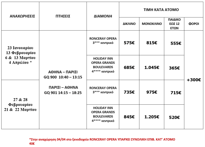 τιμοκατάλογος ΠΑΡΙΣΙ 5 ΗΜΕΡΕΣ ΚΑΘΑΡΑ ΔΕΥΤΕΡΑ - 25Η ΜΑΡΤΙΟΥ 