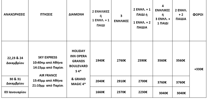 τιμοκατάλογος ΠΑΡΙΣΙ & DISNEYLAND - 6 ΗΜΕΡΕΣ - ΧΡΙΣΤΟΥΓΕΝΝΑ - ΠΡΩΤΟΧΡΟΝΙΑ - ΘΕΟΦΑΝΕΙΑ