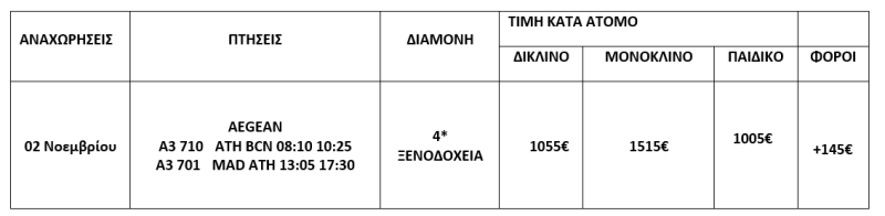 τιμοκατάλογος ΓΥΡΟΣ ΙΣΠΑΝΙΑΣ - 8 ΗΜΕΡΕΣ - ΝΟΕΜΒΡΙΟΣ