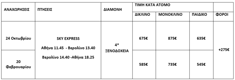 τιμοκατάλογος 28H ΟΚΤΩΒΡΙΟΥ - ΚΑΘΑΡΑ ΔΕΥΤΕΡΑ - 5 ΗΜΕΡΕΣ - ΒΕΡΟΛΙΝΟ 