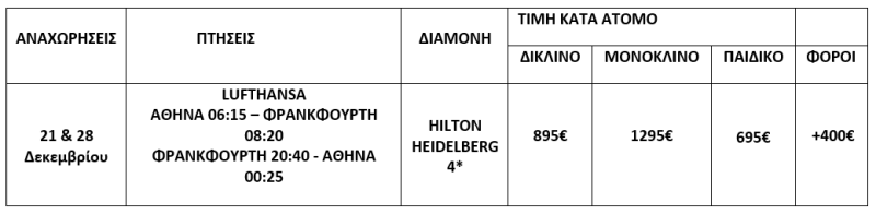 τιμοκατάλογος ΧΑΪΔΕΛΒΕΡΓΗ - 6 ΗΜΕΡΕΣ - ΧΡΙΣΤΟΥΓΕΝΝΑ - ΠΡΩΤΟΧΡΟΝΙΑ