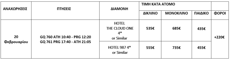 τιμοκατάλογος ΚΑΘΑΡΑ ΔΕΥΤΕΡΑ ΣΤΗΝ ΠΡΑΓΑ - 4 ΗΜΕΡΕΣ 