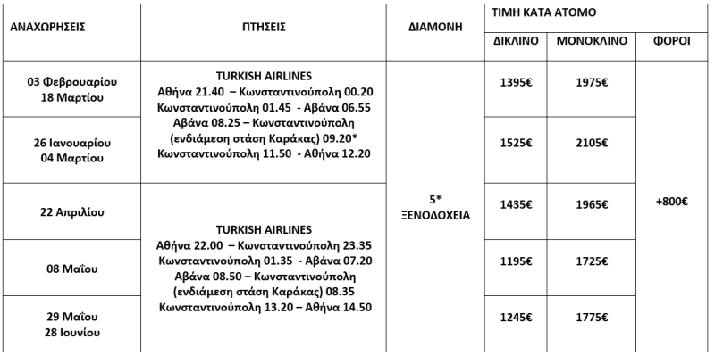 τιμοκατάλογος ΚΟΥΒΑ - 10 ΗΜΕΡΕΣ - ΧΕΙΜΩΝΑΣ, ΑΝΟΙΞΗ & ΚΑΛΟΚΑΙΡΙ 2026 