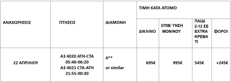 τιμοκατάλογος ΑΥΘΕΝΤΙΚΟΣ ΓΥΡΟΣ ΣΙΚΕΛΙΑΣ | Αναχώρηση: 22 Απριλίου 