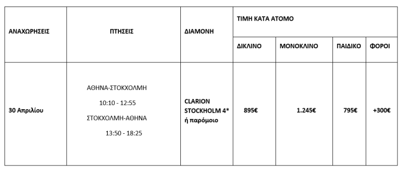 τιμοκατάλογος ΣΤΟΚΧΟΛΜΗ ΠΡΩΤΟΜΑΓΙΑ 5 ΗΜΕΡΕΣ 