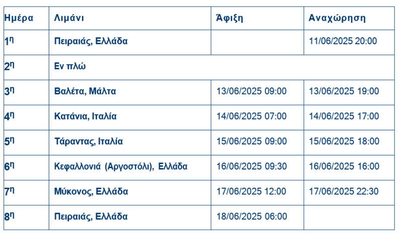 τιμοκατάλογος ΠΑΚΕΤΟ ΚΡΟΥΑΖΙΕΡΑΣ ΕΛΛΑΔΑ – ΜΑΛΤΑ - ΙΤΑΛΙΑ 8 ΗΜΕΡΕΣ / 7 ΝΥΧΤΕΣ