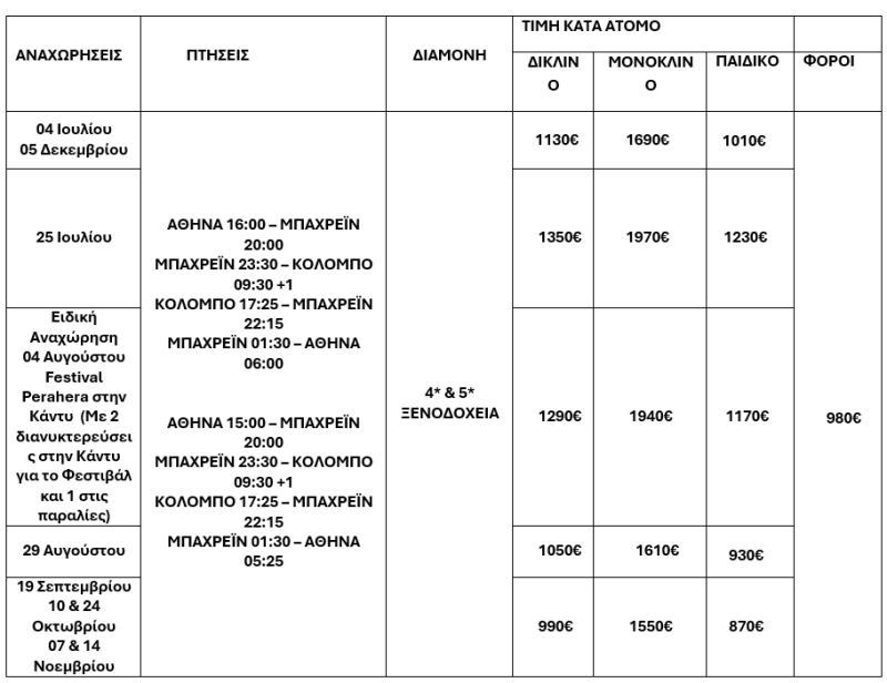 τιμοκατάλογος ΣΡΙ ΛΑΝΚΑ - ΚΑΛΟΚΑΙΡΙ - ΦΘΙΝΟΠΩΡΟ & ΧΕΙΜΩΝΑΣ 2025