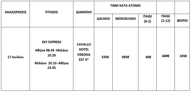 τιμοκατάλογος ARENA DI VERONA - OPERA FESTIVAL - ΚΑΛΟΚΑΙΡΙ 2025