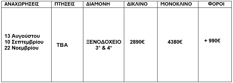 τιμοκατάλογος ΝΕΑ ΥΟΡΚΗ ΟΡΛΑΝΤΟ - ΜΑΪΑΜΙ - ΚΗ ΓΟΥΕΣΤ - 12 ΗΜΕΡΕΣ - ΦΘΙΝΟΠΩΡΟ 2025 