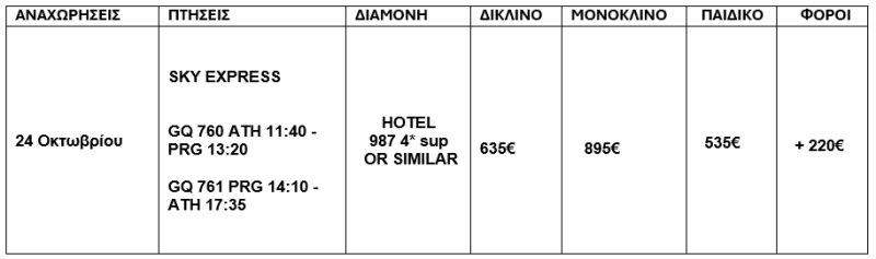 τιμοκατάλογος ΠΡΑΓΑ - 5 ΗΜΕΡΕΣ - 28Η ΟΚΤΩΒΡΙΟΥ 2025