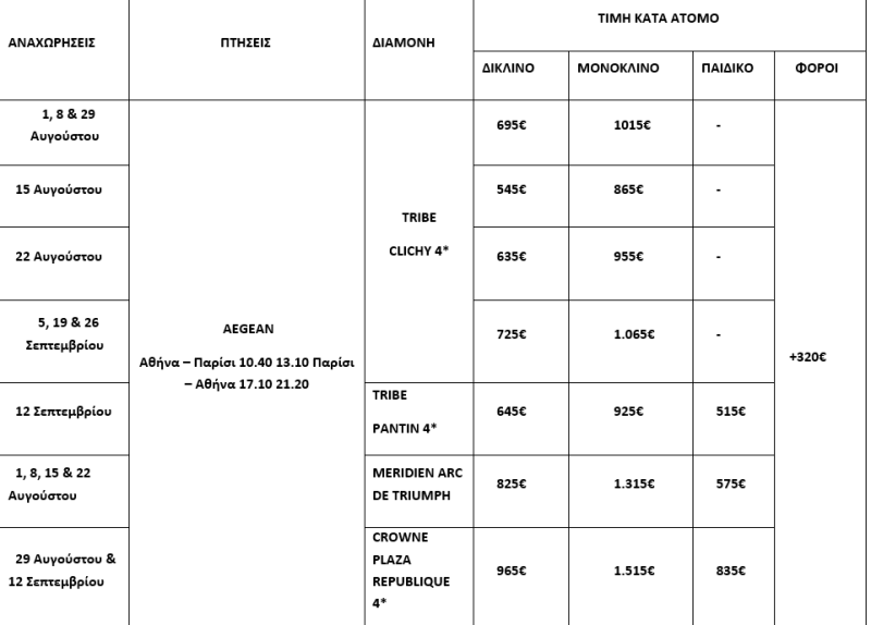 τιμοκατάλογος ΠΑΡΙΣΙ - ΛΟΥΒΡΟ 5 ΗΜΕΡΕΣ - ΑΥΓΟΥΣΤΟΣ-ΣΕΠΤΕΜΒΡΙΟΣ 