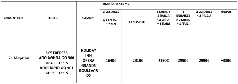 τιμοκατάλογος 25Η ΜΑΡΤΙΟΥ ΣΕ ΠΑΡΙΣΙ & DISNEYLAND - 5 ΗΜΕΡΕΣ 