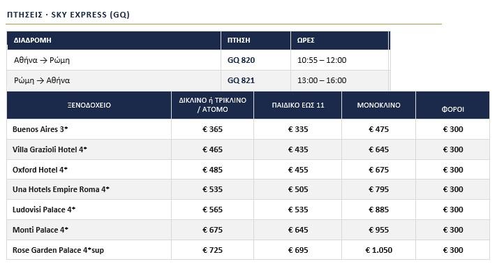 τιμοκατάλογος ΡΩΜΗ - 5 ΗΜΕΡΕΣ - PRE XMAS - 2026 