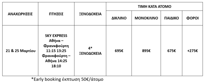 τιμοκατάλογος 25Η ΜΑΡΤΙΟΥ ΣΤΟ ΣΤΡΑΣΒΟΥΡΓΟ - 5 ΗΜΕΡΕΣ 