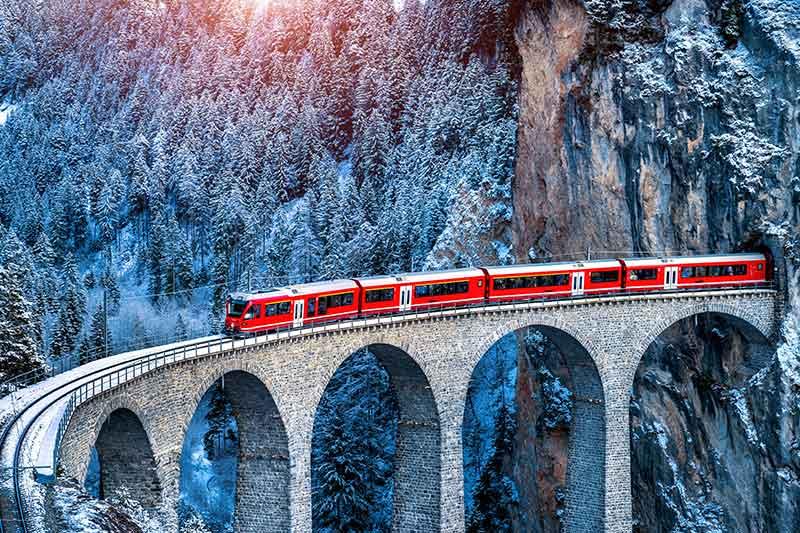 αλπικό τρένο διαδρομή στις Άλπεις με πανοραμικά τοπία